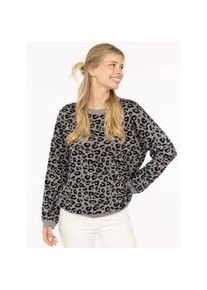 Strickpullover Zwillingsherz "Gestrickter-Leo", Damen, Gr. L/XL, mittelgrau, Strick, Obermaterial: 100% Baumwolle, gemustert, mehrfarbig, comfort fit h&uuml;ftlang, Rundhals, Rippb&uuml;ndchen, Pullover Strickpullover, Animal-Muster, Rundhalsausschnitt, Langarm, Feinstrick