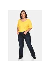 Stretch-Jeans sheego, Damen, Gr. 84, Langgr&ouml;&szlig;en, blau (dunkelblau denim), 98% Baumwolle, 2% Elasthan, unifarben, lang, Jeans