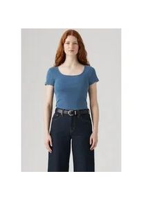 Levi's T-Shirt LEVI'S "Levi's Essential T-Shirt mit quadratischem Ausschnitt", Damen, Gr. XS (34), indigo rib light ind, Feinripp, Obermaterial: 100% Baumwolle, unifarben, figurbetont taillenbedeckt, tiefer Rundhals, Shirts T-Shirt, Feinrippqualit&auml;t