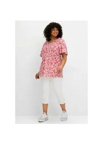 Longbluse sheego, Damen, Gr. 46, orange (hummer, gemustert), 100% Viskose, gebl&uuml;mt, gemustert, Rundhals, Blusen Longbluse