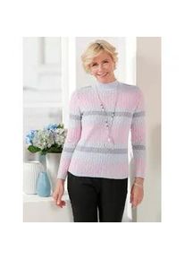 Classic Dog Stehkragenpullover CLASSIC "Stehkragen-Pullover", Damen, Gr. 48, rosa (hortensie, hellgrau, gemustert), 58% Baumwolle, 39% Polyester, 3% metallisierte Fasern, gemustert, mehrfarbig, Pullover Stehkragenpullover