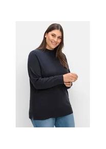 Strickpullover sheego "Strickpullover", Damen, Gr. 40/42, blau (tiefblau), 50% Viskose, 26% Polyamid, 24% Polyester, unifarben, Pullover Strickpullover