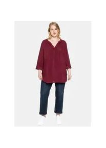 Longbluse sheego, Damen, Gr. 44, rot (weinrot), 100% Viskose, unifarben, Rundhals, Blusen Longbluse