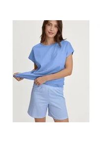 Shorty Calida "Lovely Nights", Damen, Gr. XS (36/38), blau (hydrangea blau), Single Jersey, Obermaterial: 100% Baumwolle, kurz, Rundhals, Homewear-Sets Shorty, Rundhalsausschnitt, Baumwolle, kurz&auml;rmelig