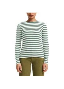 Langarmshirt QS, Damen, Gr. XL, gr&uuml;n (ecru sagegr&uuml;n), Rippware, Obermaterial: 97% Baumwolle, 3% Elasthan, geringelt, k&ouml;rpernah h&uuml;ftbedeckend, Rundhals, Shirts Langarmshirt, Sommershirt, geringelt, Ripp-Ware