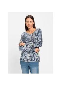 Rundhalsshirt Heine "Druck-Shirt", Damen, Gr. 44, bunt (bleu, gelb), 100% Baumwolle, gemustert, mehrfarbig, Rundhals, Shirts Rundhalsshirt