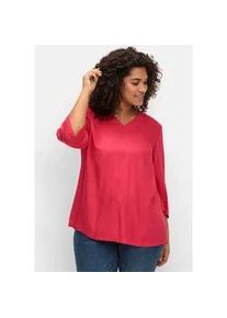 Longbluse sheego, Damen, Gr. 42, pink (magenta), 100% Viskose, unifarben, V-Ausschnitt, Blusen Longbluse