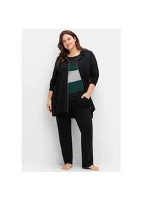 Shirtjacke sheego "Sweatjacke", Damen, Gr. 52/54, schwarz, 50% Baumwolle, 50% Modal, unifarben, Shirts Shirtjacke