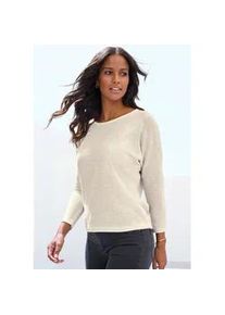 Langarmshirt Vivance "aus weichem Strukturstrick", Damen, Gr. 36/38, beige (sand), Strick, Obermaterial: 70% Polyester (REPREVE), 30% Viskose, unifarben, Basic, bequem, Rundhals, Shirts Langarmshirt, aus b&uuml;gelfreier Qualit&auml;t