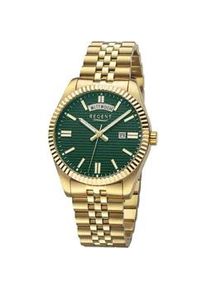 Regent Uhren Quarzuhr REGENT, gold (goldfarben, gr&uuml;n), Armbanduhren, Herren, Quarzuhr, Armbanduhr, Herrenuhr, Edelstahlarmband, analog, Tag, Wochentag
