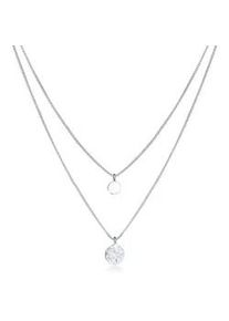 Gliederkette Elli "2-lagig Layer Coin Pl&auml;ttchen Struktur 925 Silber" Gr. 55, silber, Halsketten, Damen, 55, ohne Stein, Silber 925 (Sterlingsilber), L: 45, Gliederkette