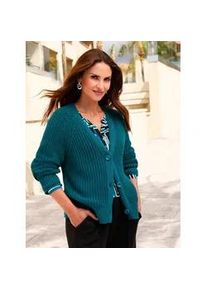 Strickjacke Inspirationen, Damen, Gr. 50, bunt (aquapetrol), 100% Baumwolle, unifarben, Strickjacken Strickjacke