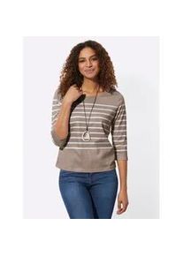 3/4-Arm-Shirt Casual Looks "Ringelshirt", Damen, Gr. 50, beige (sesam, geringelt), 100% Baumwolle, bedruckt, gemustert, mehrfarbig, Rundhals, Shirts 3/4-Arm-Shirt