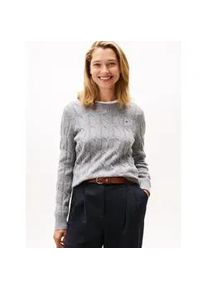 Strickpullover Tommy Hilfiger "SOFT WOOL CABLE C-NK", Damen, Gr. XXL (44), mid grau heather, Strick, Obermaterial: 100% Wolle, unifarben, normal, Rundhals, B&uuml;ndchen, Pullover Strickpullover, Wolle, mit Zopfmuster