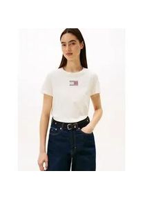 Tommy Hilfiger Kurzarmshirt TOMMY JEANS "TJW REG PARTY FLAG TEE EXT", Damen, Gr. XXXL(46), ancient wei&szlig;, Single Jersey, Obermaterial: 100% Baumwolle, bedruckt, regular fit, Rundhals, Shirts