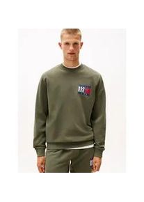 Tommy Hilfiger Sweatshirt TOMMY JEANS "TJM RWB FLAG", Herren, Gr. L, pewter gr&uuml;n, Sweatware, Obermaterial: 100% Baumwolle, Rundhals, Rippb&uuml;ndchen, Sweatshirts Sweatshirt, Rundhals, regular fit, Print, Rippb&uuml;ndchen