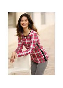 Langarmshirt Classic Basics "Langarm-Shirt", Damen, Gr. 56, pink (pink, ecru, bedruckt), 100% Baumwolle, gemustert, kariert, mehrfarbig, Rundhals, Shirts Langarmshirt