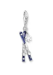 Charm-Einh&auml;nger Thomas Sabo "Skier mit Schneeflocken", silberfarben, dunkelblau, kristallwei&szlig;, kristallwei&szlig;, Charms, Damen, Silber 925 (recycelt), mit Zirkonia (synth.)