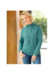 Stehkragenshirt Classic Basics "Jacquard-Shirt", Damen, Gr. 48, schwarz (ozean, schwarz, gemustert), 84% Polyester, 14% Viskose, 2% Elasthan, gemustert, Shirts Stehkragenshirt