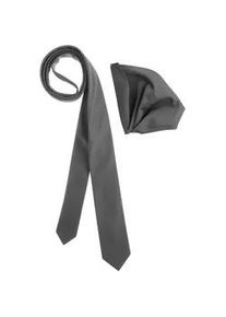 Krawatte Bruno Banani, Herren, grau, Satin, Kunstfaser, leicht gl&auml;nzend, unifarben, Krawatten, inklusive Einstecktuch