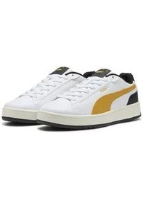 Sneaker Puma "Court Classico Sneakers Erwachsene", Damen, Gr. 42.5, wei&szlig; archive gold schwarz gelb, Obermaterial: Synthetik, Textil; Futter: Textil; Innensohle: Textil; Laufsohle: Gummi, Schuhe Sneaker