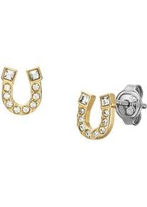 Paar Ohrstecker Fossil "Schmuck Geschenk Edelstahl Ohrringe SUTTON", gelbgoldfarben, edelstahlfarben, kristallwei&szlig;, kristallwei&szlig;, Ohrringe, Damen, Edelstahl, mit Glasstein