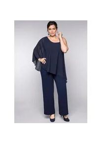 Jumpsuit sheego, Damen, Gr. 50, Normalgr&ouml;&szlig;en, blau (marine), 95% Polyester, 5% Elasthan, unifarben, lang, Overalls Jumpsuit