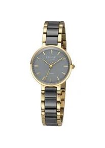 Regent Uhren Quarzuhr REGENT, grau (goldfarben, grau), Armbanduhren, Damen, Quarzuhr, Armbanduhr, Damenuhr, Keramikuhr, Saphirglas, Edelstahlarmband