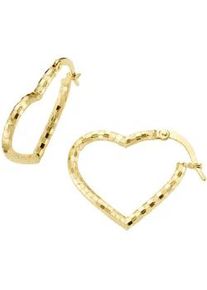 Paar Creolen Luigi Merano "Herz-Form, strukturiert, gl&auml;nzend, Gold 375", gold, Ohrringe, Damen, Gelbgold 375