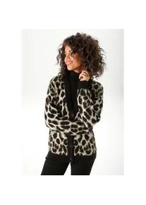 Strickjacke Aniston CASUAL, Damen, Gr. 46, schwarz, khaki, wei&szlig;, Strick, Obermaterial: 74% Polyacryl, 23% Polyester, 3% Elasthan, Jacquardmuster, gemustert, l&auml;ssig geschnitten h&uuml;ftbedeckend, V-Ausschnitt, Rippstrickb&uuml;ndchen, Strickjacken Strickjacke, im trendfarbigen Leo-Muster