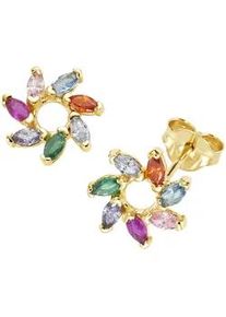 Paar Ohrstecker Luigi Merano "Bl&uuml;te mit bunten Zirkonia, Gold 375", mehrfarbig, Ohrringe, Damen, Gelbgold 375