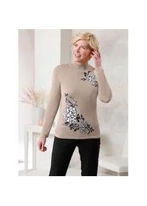 Classic Dog Stehkragenpullover CLASSIC "Stehkragen-Pullover", Damen, Gr. 46, beige (sesam), 100% Polyacryl, gebl&uuml;mt, gemustert, mehrfarbig, Pullover Stehkragenpullover