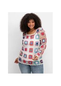 Strickpullover sheego BY JOE BROWNS "Strickpullover", Damen, Gr. 44/46, wei&szlig; (sanftes wei&szlig;), 100% Polyacryl, ethno, gemustert, mehrfarbig, Pullover Strickpullover