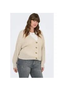 Strickjacke Only CARMAKOMA "CARCAROL NICE L/S CARDIGAN KNT NOOS", Damen, Gr. S, grau (pumice stone), Strick, Obermaterial: 100% Polyacryl, unifarben, regular fit h&uuml;ftlang, V-Ausschnitt, Rippb&uuml;ndchen, Strickjacken Strickjacke