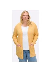 Strickjacke sheego, Damen, Gr. 52/54, ocker, meliert, 50% Viskose, 28% Polyester, 22% Polyamid, meliert, unifarben, Strickjacken Strickjacke
