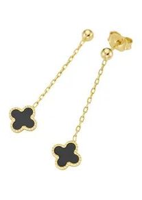 Paar Ohrstecker Luigi Merano "mit Bl&uuml;te-Behang mit Onyx, Gold 375", schwarz, Ohrringe, Damen, Gelbgold 375