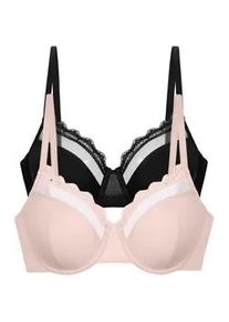 B&uuml;gel-BH Dorina "Jana (Valentine)", Damen, Gr. 95, Cup C, schwarz (schwarz, pink), Obermaterial: 82% Polyamid, 13% Elasthan, 5% Polyester, BHs B&uuml;gel-BH, Spitzen-Details, elastisch, feminin, nicht gef&uuml;ttert