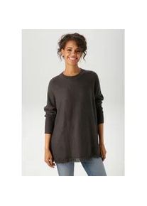 Strickpullover Aniston CASUAL, Damen, Gr. 48/50, grau (anthrazitmeliert), Feinstrick, Obermaterial: 50% Viskose, 28% Polyester, 22% Polyamid, meliert, oversize h&uuml;ftbedeckend, Rundhals, Fledermaus&auml;rmel Rippstrickb&uuml;ndchen, Pullover Strickpullover, mit eingestricktem Stern im R&uuml;cken