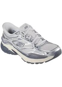 Slip-On Sneaker Skechers "STAMINA SPORT", Damen, Gr. 41, silberfarben, Lederimitat, Mesh, metallic, Schuhe, Retro Sneaker, Schn&uuml;rschuh mit Metallic-Bes&auml;tzen