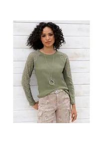 Spitzenshirt Heine "Shirt", Damen, Gr. 38, gr&uuml;n (khaki), 95% Baumwolle, 5% Elasthan, unifarben, Rundhals, Shirts