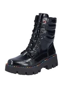 Schn&uuml;rstiefelette Rieker "Rieker Stiefelette Lederimitat", Damen, Gr. 40, schwarz (schwarz lack), Lederimitat, Schuhe Schn&uuml;rstiefelette