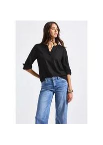 Langarmbluse Street One, Damen, Gr. 34, schwarz, Web, Obermaterial: 100% Viskose, bequem Po-bedeckend, Rundhals, 1-Knopf-Manschette, Blusen, im Tunika-Stil