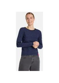 LIEBLINGSST&Uuml;CK Langarmshirt LIEBLINGSST&Uuml;CK "Nashi", Damen, Gr. XXL, blau (jeans), Single Jersey, Obermaterial: 95% Baumwolle, 5% Elasthan, gemustert, gestreift, mehrfarbig, regular fit normal, Rundhals, abgesteppte Kante, Shirts Langarmshirt, mit Streifen
