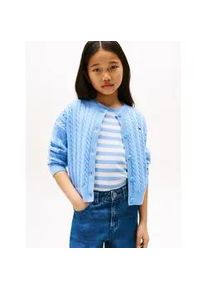 Strickjacke Tommy Hilfiger "CABLE CARDIGAN", M&auml;dchen, Gr. 16 (176), blau (cloudy blau), Strick, Obermaterial: 100% Baumwolle, unifarben, regular fit h&uuml;ftlang, Rundhals, B&uuml;ndchen, Strickjacken Strickjacke, f&uuml;r Kinder bis 16 Jahre, mit Zopfmuster