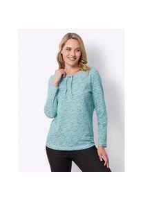 Langarmshirt Classic Basics "Langarm-Shirt", Damen, Gr. 38, blau (ozean, ecru, bedruckt), 100% Baumwolle, gemustert, mehrfarbig, Rundhals, Shirts Langarmshirt