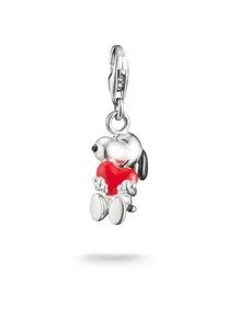 Charm-Einh&auml;nger Thomas Sabo "Thomas Sabo x Peanuts Snoopy & Herz Charm - Original", silberfarben, schwarz, rot, Charms, Damen, Silber 925 (recycelt)