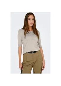 Kurzarmpullover Only "ONLVENICE LIFE SS PEARL O-NECK KNT", Damen, Gr. M, wei&szlig; (pumice stone detail:melange, wei&szlig; pearls), Strick, Obermaterial: 82% Viskose, 16% Nylon, 2% Elasthan, meliert, regular fit, Rundhals, Pullover