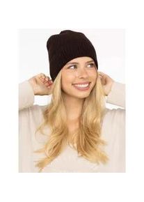 Beanie Zwillingsherz, Damen, schwarz, Strick, Obermaterial: 100% Kaschmir, unifarben, M&uuml;tzen Beanie, Feinripp, breiter Umschlag, Wolle