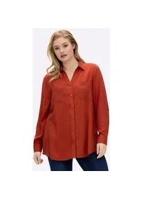 Langarmbluse sheego, Damen, Gr. 40, rostrot, 100% Viskose, unifarben, V-Ausschnitt, Blusen