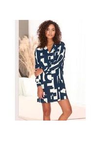 Nachthemd French Connection, Damen, Gr. 34, N-Gr, wei&szlig; (dunkelblau, wei&szlig;, gemustert), Web, Obermaterial: 100% Viskose, gemustert, loose fit kurz, V-Ausschnitt, eingesetzt Manschette, Kleider Nachthemd, mit grafischem Muster